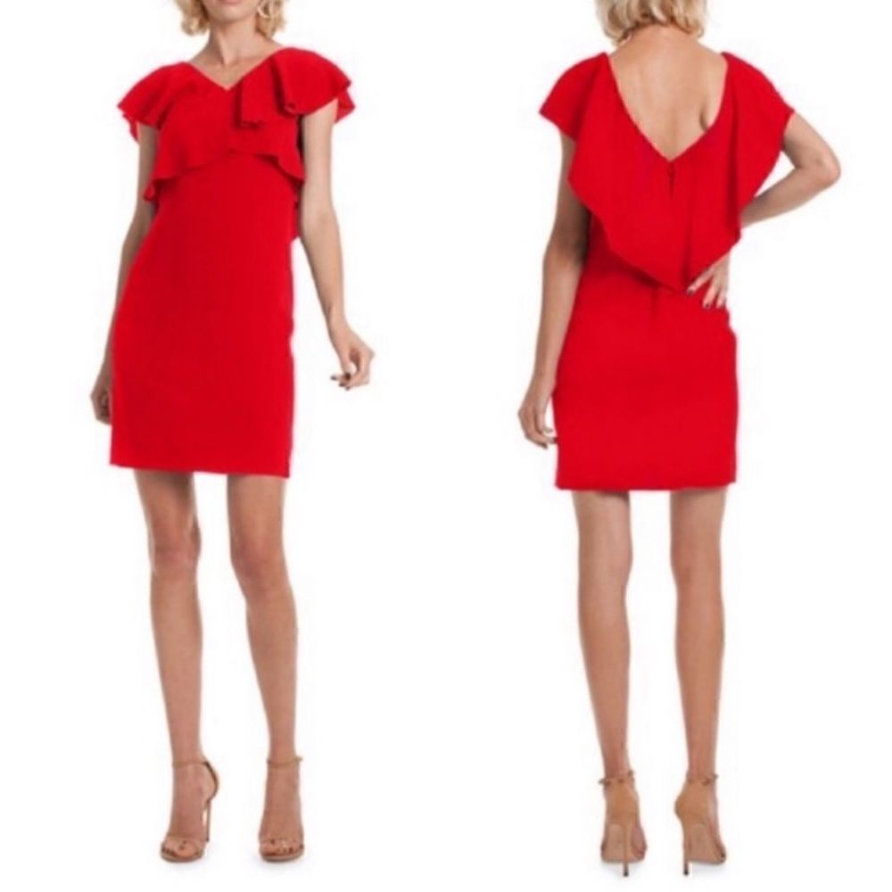 Trina Turk Vneck Ruffle Crossover Bright Red Cameron Dress Sz 0